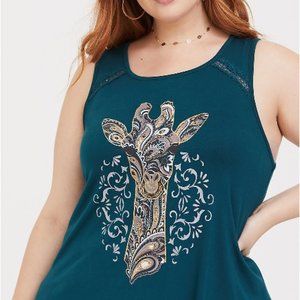 Torrid Super Soft Teal Paisley Giraffe Tank